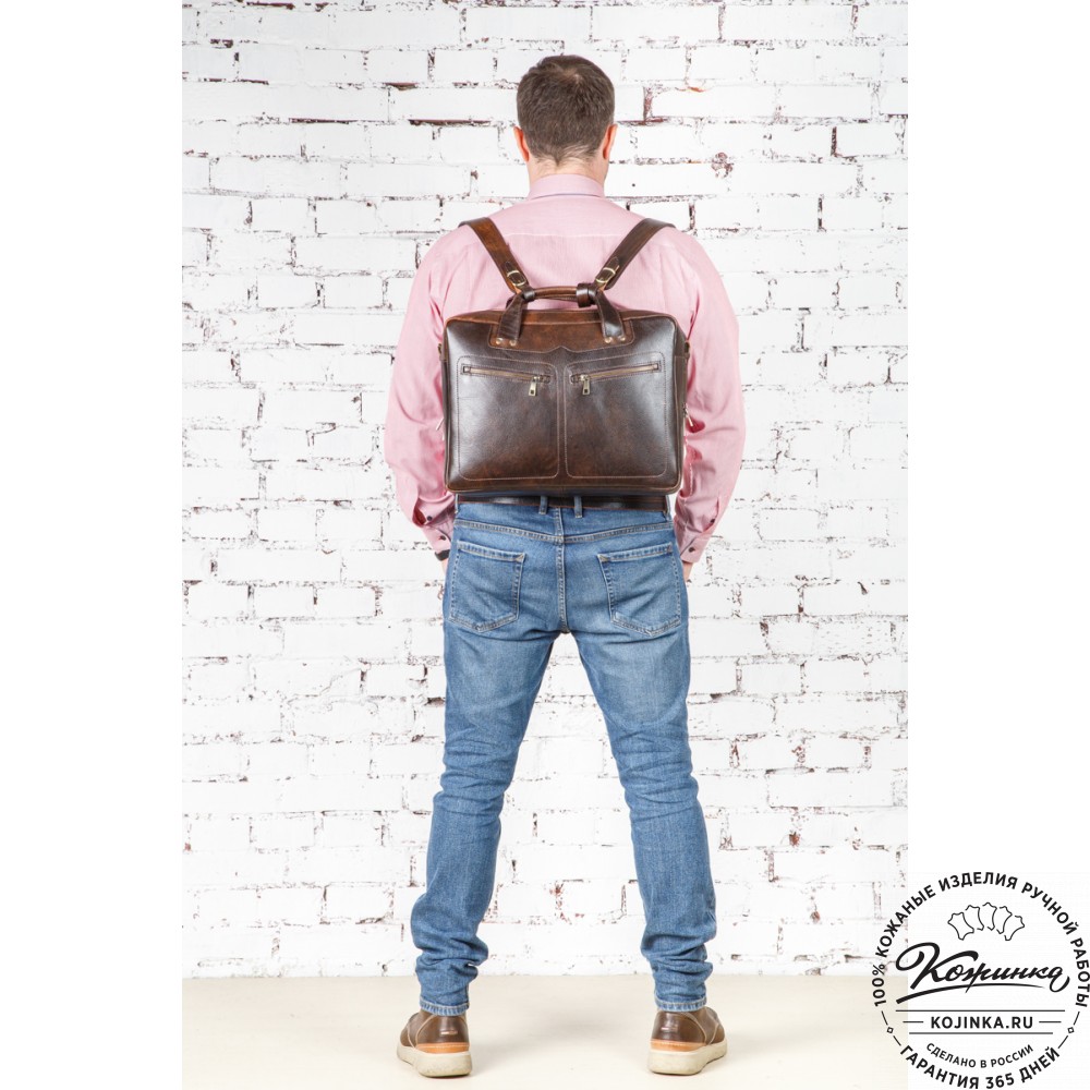 Кожаная мужская сумка-рюкзак "Генри" (чёрная)